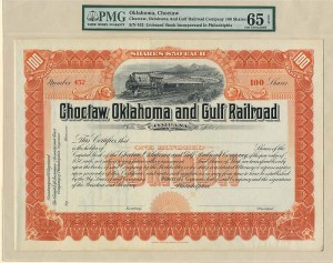 Choctaw, Oklahoma and Gulf Railroad Co. - PMG Graded Stock Certificate - circa 1890's Unissued Railway Stock Certificate